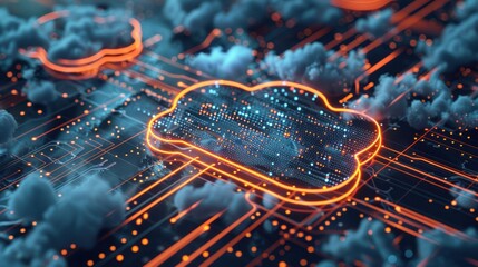 Poster - Artistic depiction of a data backup cloud, with detailed nodes and pathways representing seamless operational flow and data security