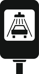 Poster - black and white icon of a car wash road sign showing a vehicle getting cleaned