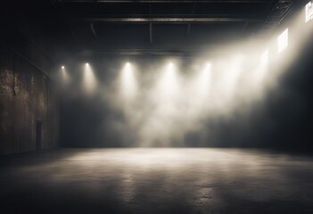 Wall Mural - dark bright floor black room blank background concrete spotlight empty white space studio abstract brick texture architecture smoke grunge apartment