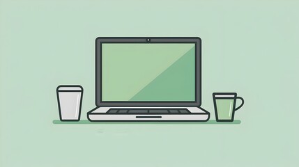 Wall Mural - Stylish Laptop Workspace with Green Background and Office Accessories