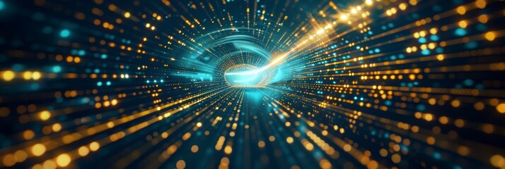 Poster - A tunnel filled with futuristic glowing lights symbolizes digital pathways and technological progress
