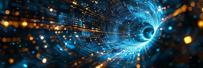 Poster - A tunnel filled with futuristic glowing lights symbolizes digital pathways and technological progress