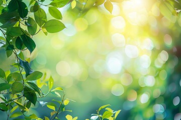 Poster - A green leaf on a blurred greenery background in a garden with sunlight and copy space. This is the concept of nature, ecology, and fresh wallpaper.