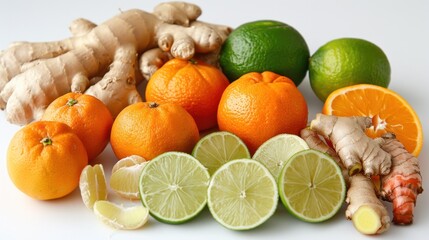 Citrus and Ginger Arrangement on a White Background