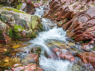 A peaceful stream flows gently through a forest in Saint John, New Brunswick, Canada's beautiful natural landscape