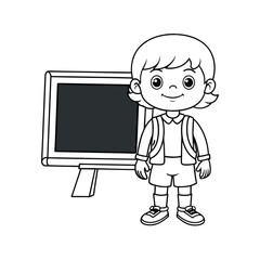 Wall Mural - school children with chalkboard vector line art