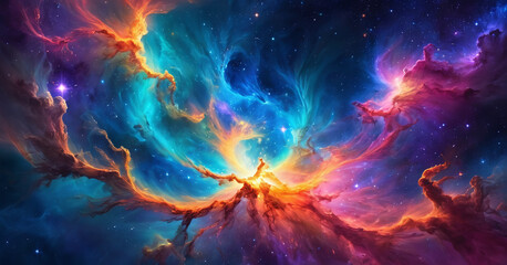 a breathtaking cosmic nebula swirls in vivid colors, creating an ideal abstract and wallpaper backgr