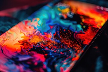 Aufkleber - Vibrant and colorful abstract digital art with swirling patterns of red, blue, and yellow, creating a stunning visual effect.