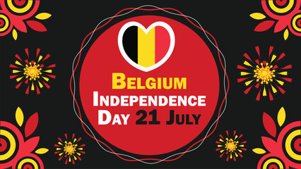 Wall Mural - Belgium Independence Day  vector banner design with geometric shapes and vibrant colors on a horizontal background. Happy Belgium Independence Day modern minimal poster.