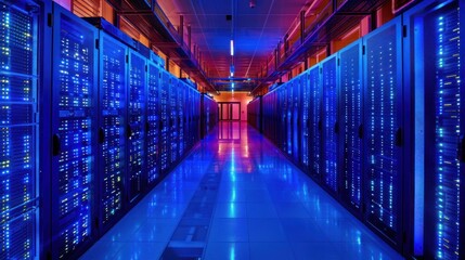 Poster - Server Room with Blue and Red Lights