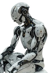 Aufkleber - A white robot sitting on a white surface, suitable for use in technology or sci-fi themed projects