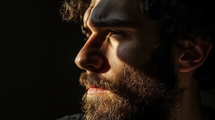 Poster - Close-up portrait of a bearded man, great for use in editorials or as a symbol of wisdom
