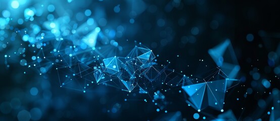 Poster - A 3D illustration showing a polygonal network, cybersecurity, and internet business utilizing stock, big data, and blockchain.