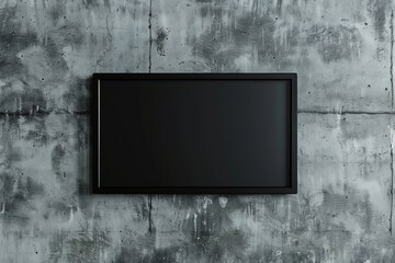 Poster - Blank gray concrete background with a black LED television mockup