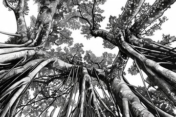 Aufkleber - A picture of several trees in shades of gray
