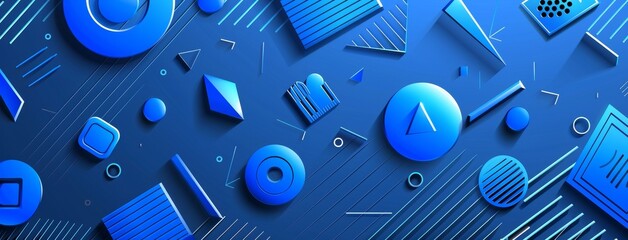 Poster - An abstract blue background with color gradients. Dark Web banner. Geometric shape. 3D effect. Lines stripes triangles. Futuristic. A cut-paper or metal look. Luxurious. Premium.