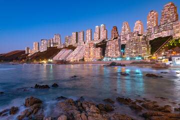 Wall Mural - Skyline of buildings at the coastal city of Concon at Valparaiso Region, Chile