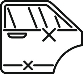 Poster - line drawing of a car door showing dents and damage after a traffic accident