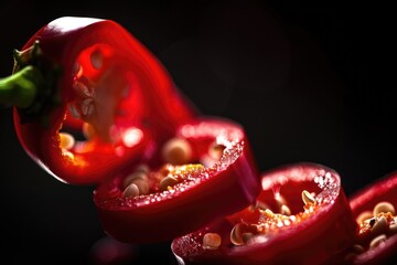 Poster - A close-up shot of a sliced red pepper with its natural texture and color