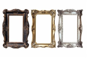 Poster - Three ornate gold frames on a white background, ideal for decorative or artistic uses
