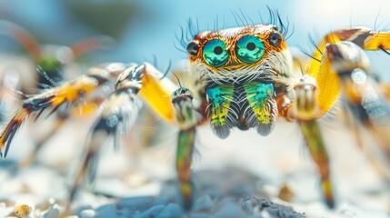 Wall Mural - Close-up of a colorful jumping spider with large eyes