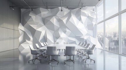 Poster - geometric perspective with new technology features, with a minimal corporate interior design. using 