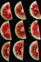 Leinwandbilder - Fresh and juicy watermelon slices arranged neatly on a table, perfect for snacking or serving at a party
