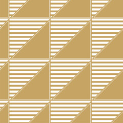 Abstract geometric pattern with triangles, stripes, lines. Seamless vector background. White and gold ornament. Modern reticulated graphic design.