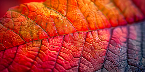 Wall Mural - Close Up of Colorful Autumn Leaf with Intricate Vein Patterns