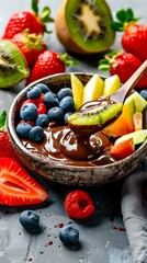 Wall Mural - Nutella Drizzle Over Vibrant Bowl of Fresh Fruits