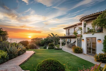 Canvas Print - resort with trees at sunset