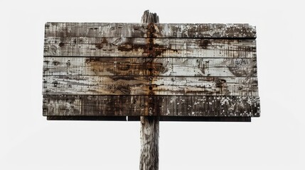 A wooden sign on a pole with a white sky in the background, suitable for use as a directional or informational sign