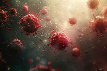 Poster - A collection of red and white corona cells used for testing and diagnosis of COVID-19