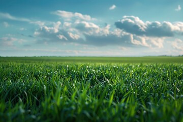 Aufkleber - A serene landscape image with a blue sky in the background, featuring a lush and vibrant green field