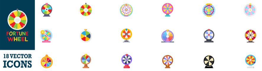 Roulette fortune spinning wheels flat icons casino money games or lucky vector elements. Wheel of fortune Icon. Vector Illustration. Vector Graphic. EPS 10