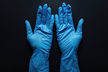Poster - A pair of blue gloves lies on a black surface, providing a striking contrast in color