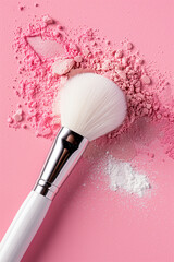 Wall Mural - A makeup brush is on top of a pile of powder and blush