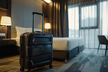 Luggage suitcase bag in a modern business hotel room