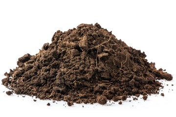 Poster - A close-up shot of a pile of dirt on a white surface, suitable for use in still life photography or as a texture reference