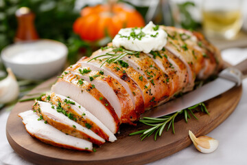 Wall Mural - A large piece of roasted chicken with herbs