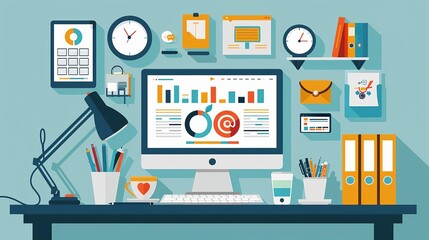 Advanced corporate development, flat design, front view, software theme, animation, Complementary Color Scheme
