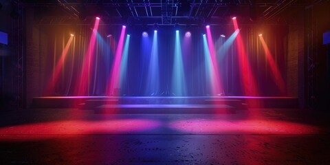 Poster - A stage lit up with bright lights, featuring red and blue lighting effects