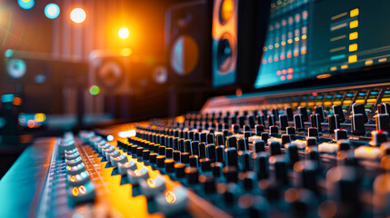 Audio mixing console in a recording studio