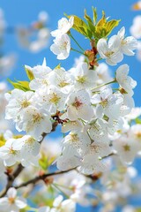 Sticker - A close-up shot of a tree with beautiful white flowers blooming, suitable for use in editorial or commercial contexts