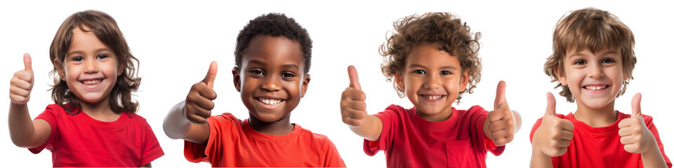 Set of children giving a thumbs up isolated on transparent background