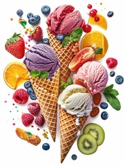 Wall Mural - Waffle Cone with Ice Cream and Fruit