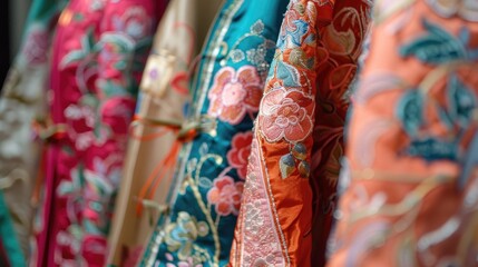 Poster - A row of colorful clothing hanging on a wall, useful for fashion or lifestyle photography