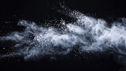 Poster - A black and white photo of a dust cloud in the air, with particles suspended in mid-air