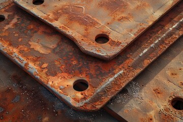 Poster - Two rusty metal plates stacked on top of each other, with corrosion and decay visible