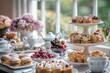 © Nico - A traditional afternoon tea setup with finger sandwiches, scones with clotted cream and jam, and an assortment of pastries, served on a tiered stand.